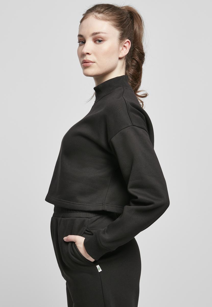 Hanorac crop negru pentru femei cu guler înalt