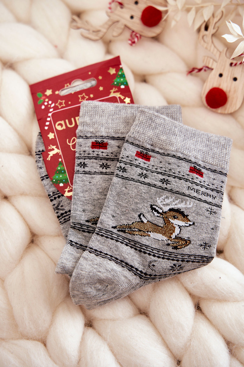 Women's cotton Christmas socks reindeer Grey