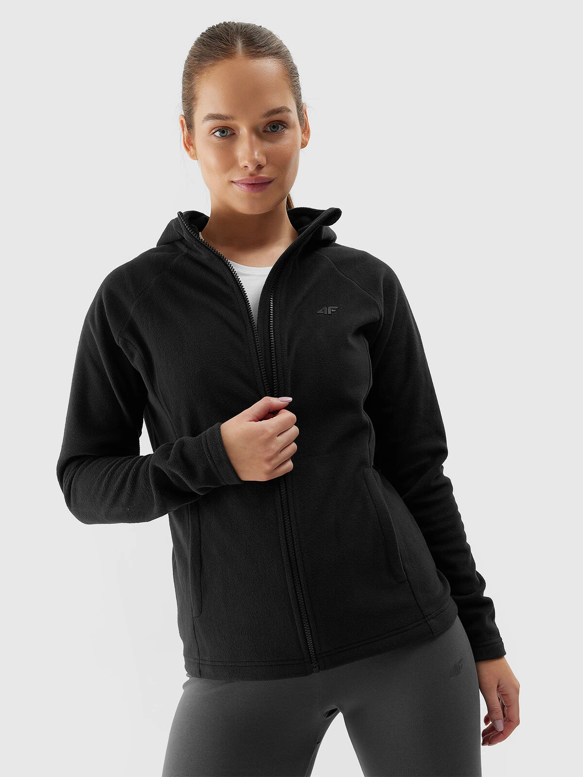 Women's regular fleece with a 4F hood - black