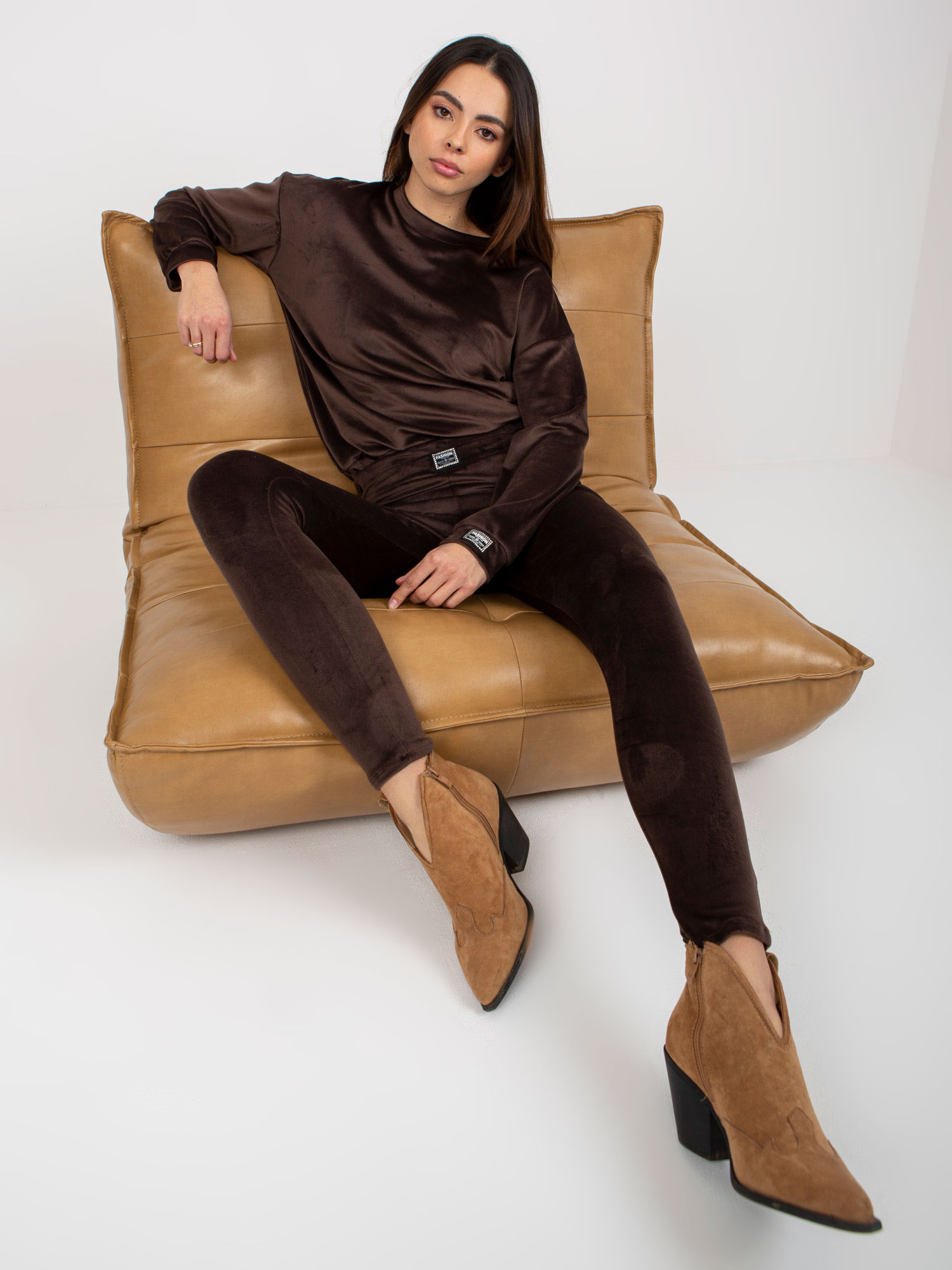 Dark Brown Velour Set With Leggings