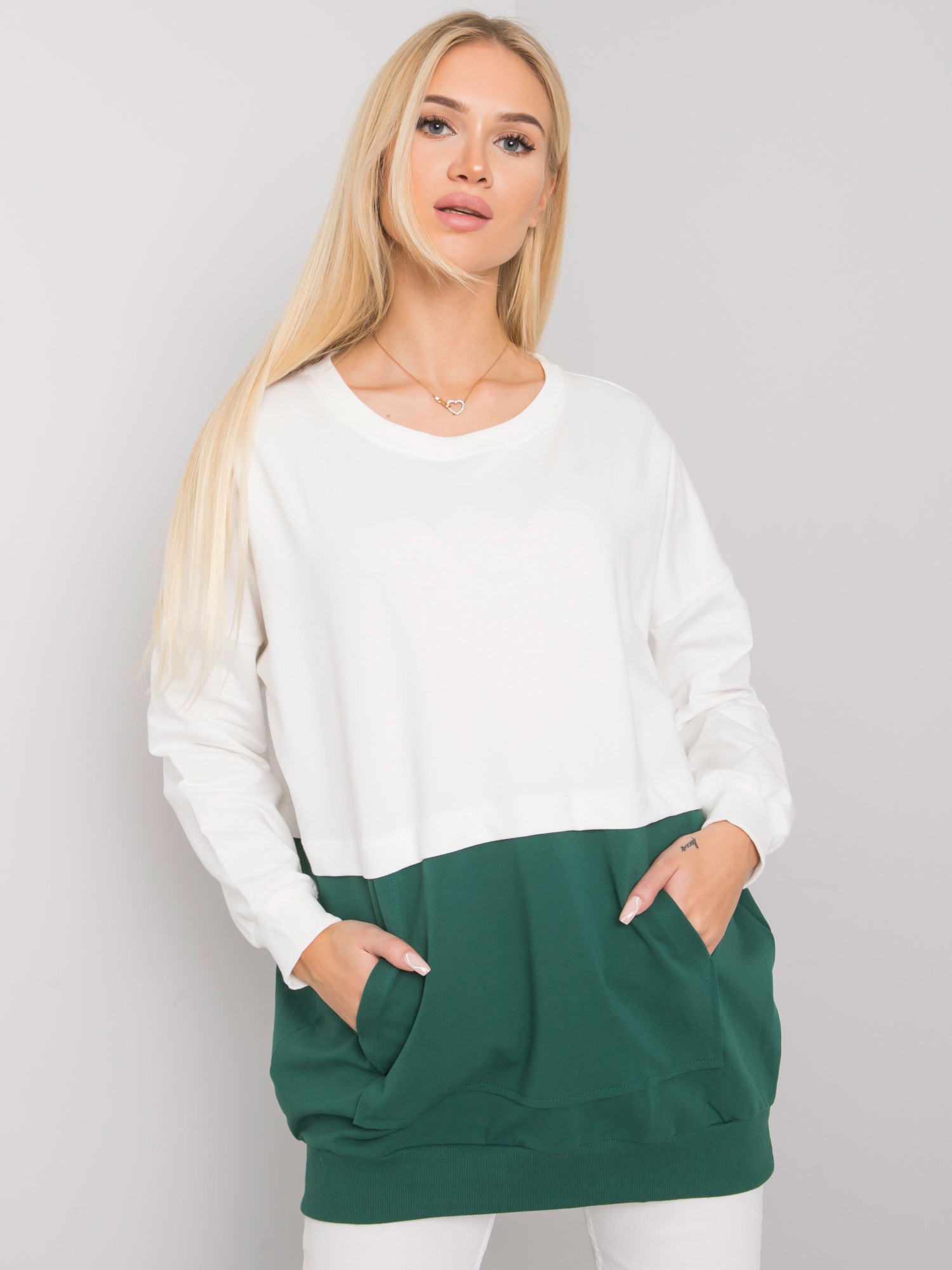 Ecru-dark Green Sweatshirt With Pocket Hartsville RUE PARIS