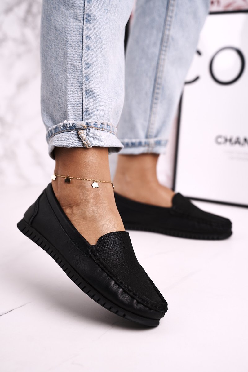 Women Leather Moccasins S.Barski LR97630 Black