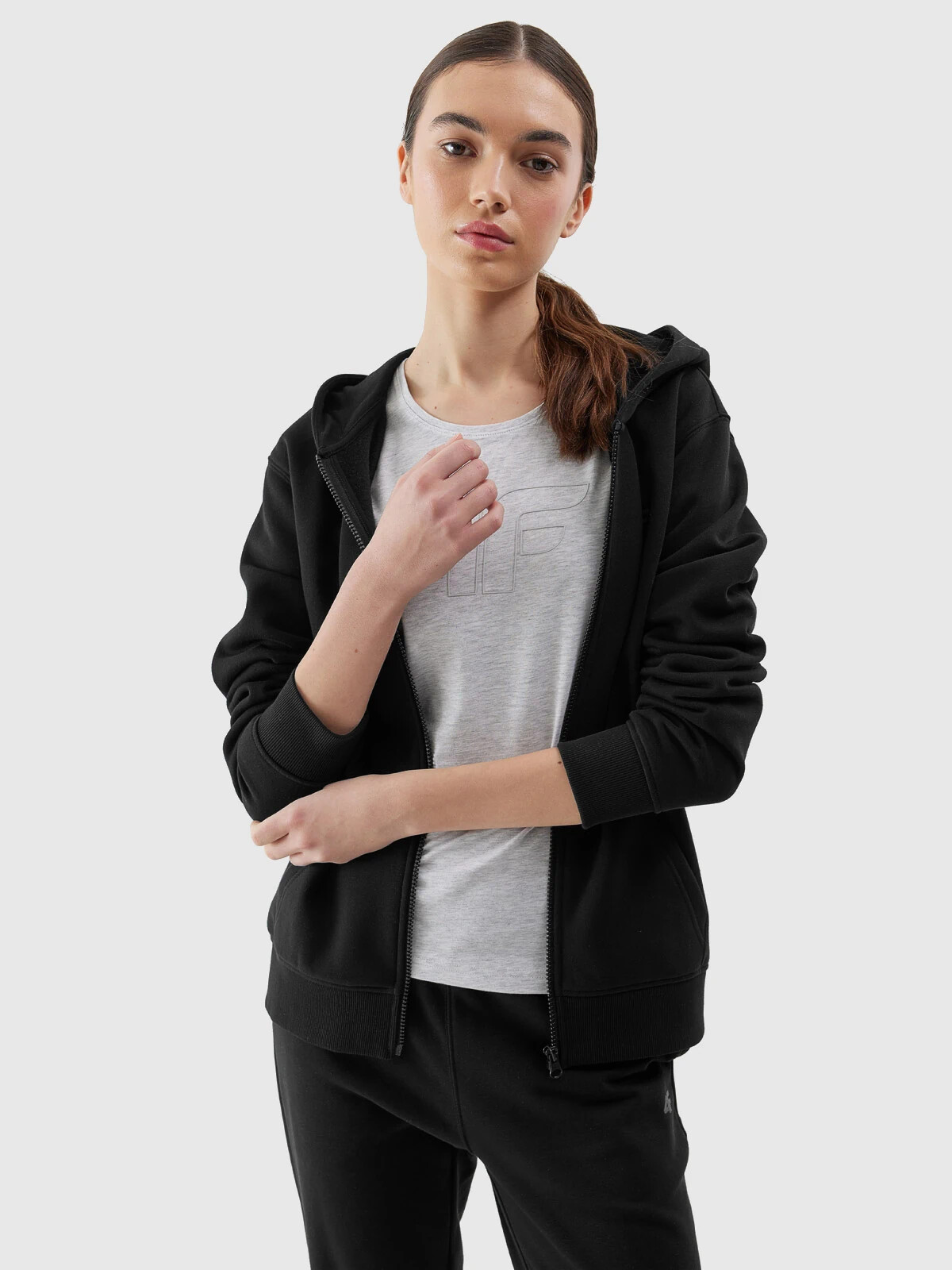 Women's Sweatshirt Zipped Hoodie 4F - Black