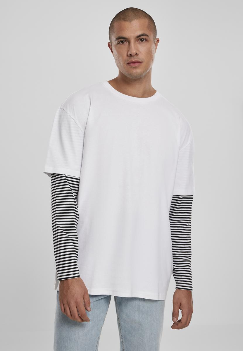 Levně Oversized Double Layer Striped LS Tee White