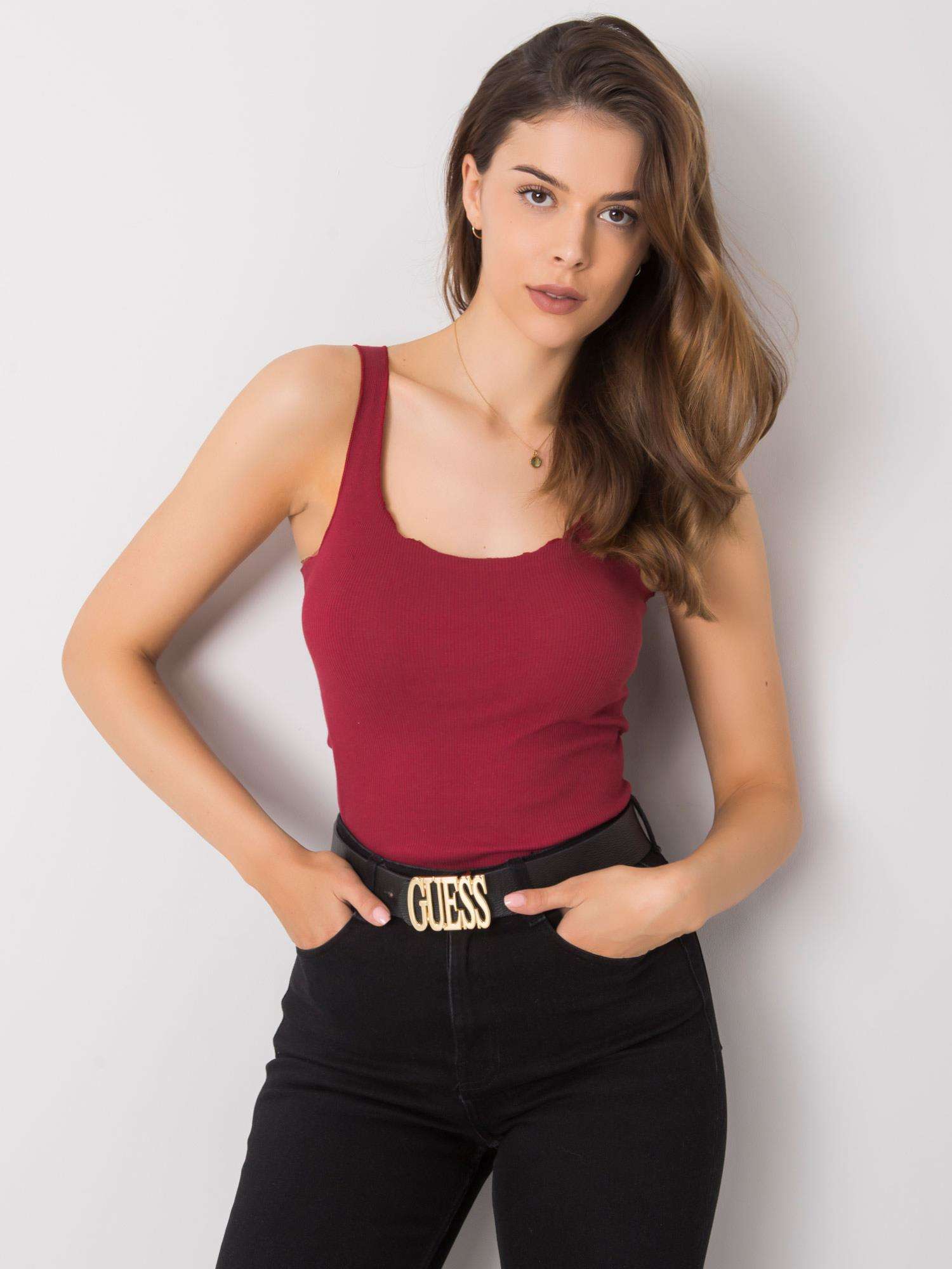 RUE PARIS Wine Ribbed Top