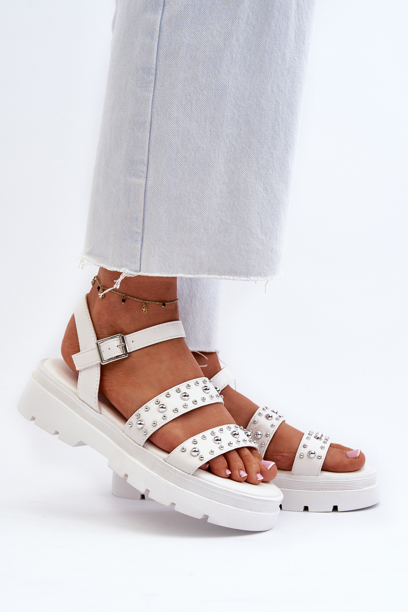 Women's decorated sandals made of eco leather white Arcida