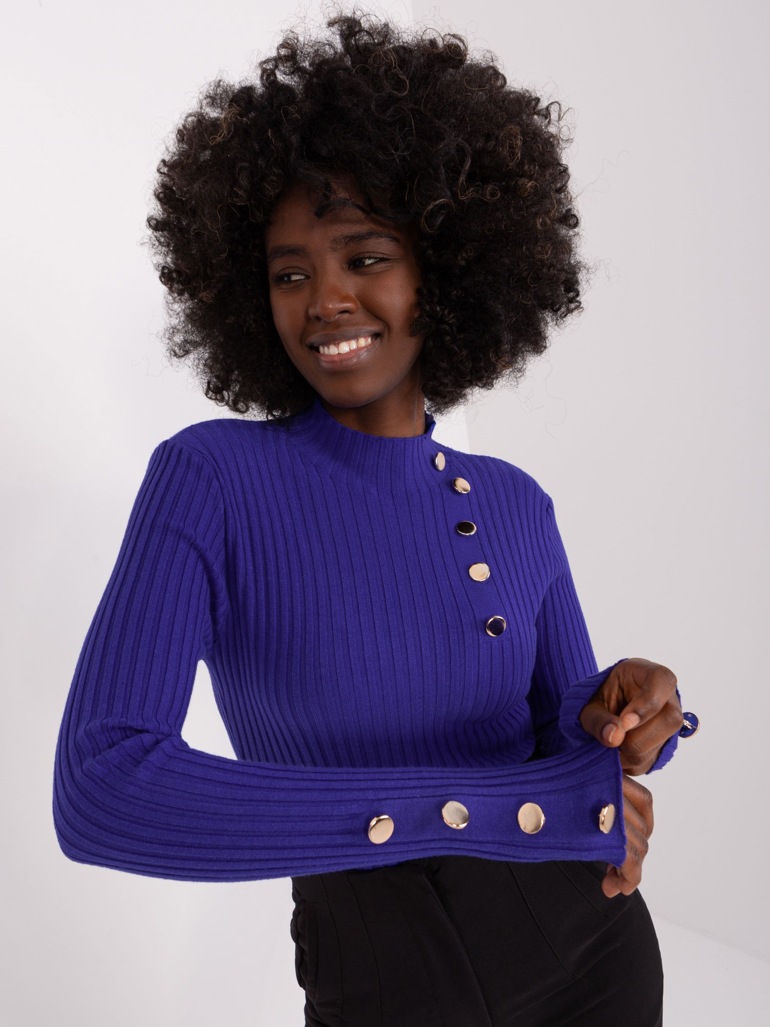 Women's Cobalt Sweater With Decorative Buttons