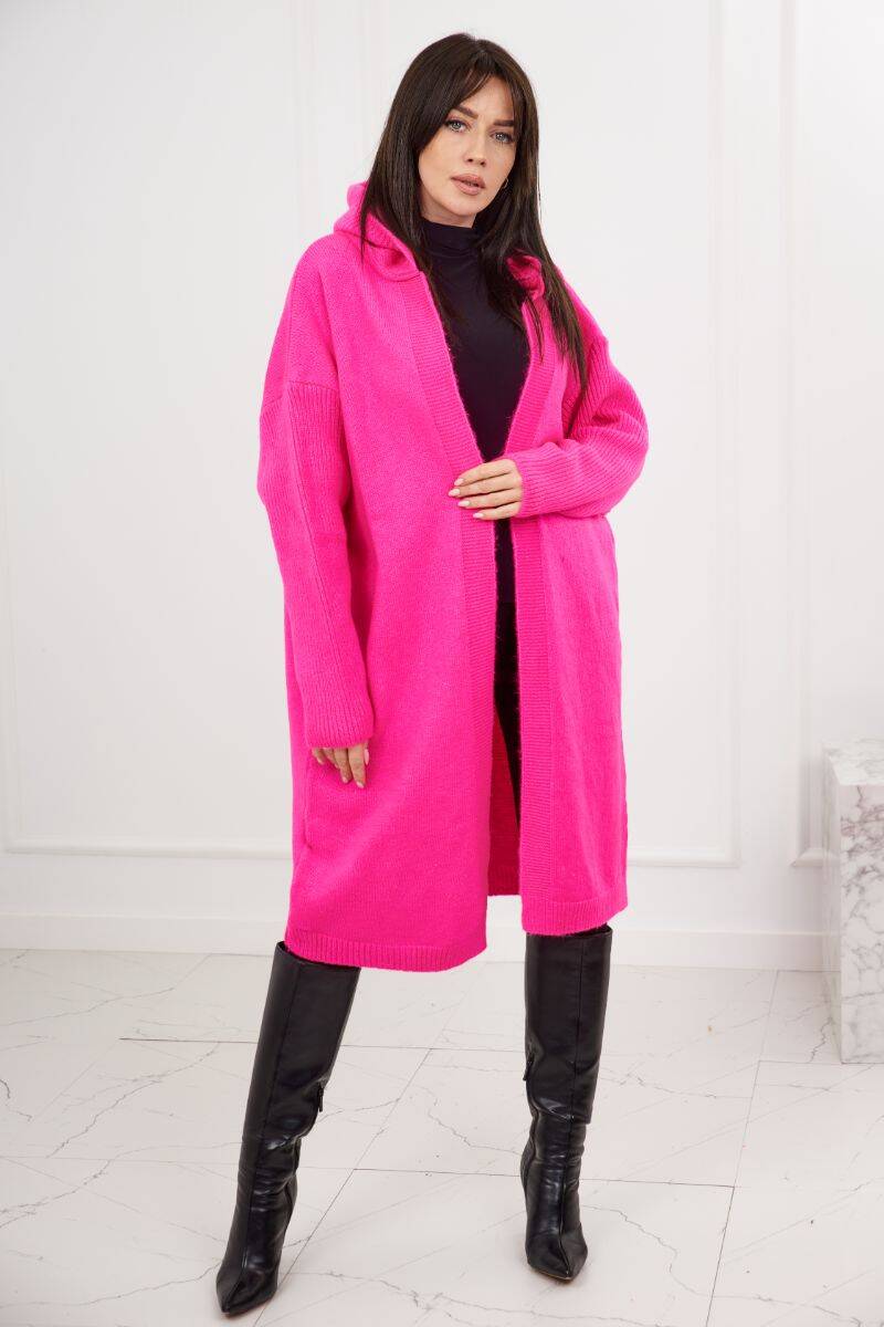 Levně Kardiganový svetr s kapucí, růžový neon