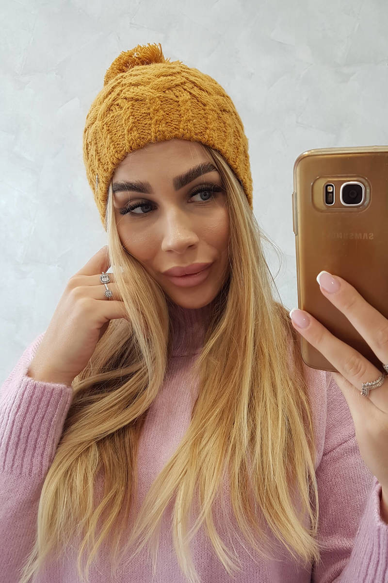 Beanie with fleece Waleria K307 mustard