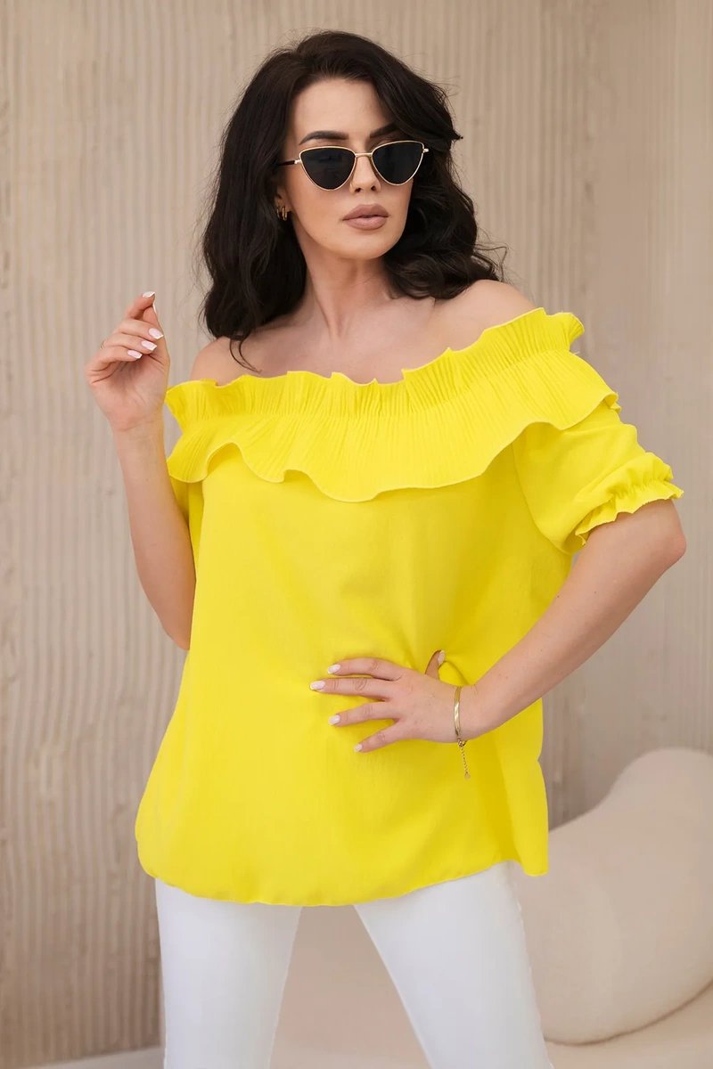 Spanish blouse with decorative ruffle in yellow color