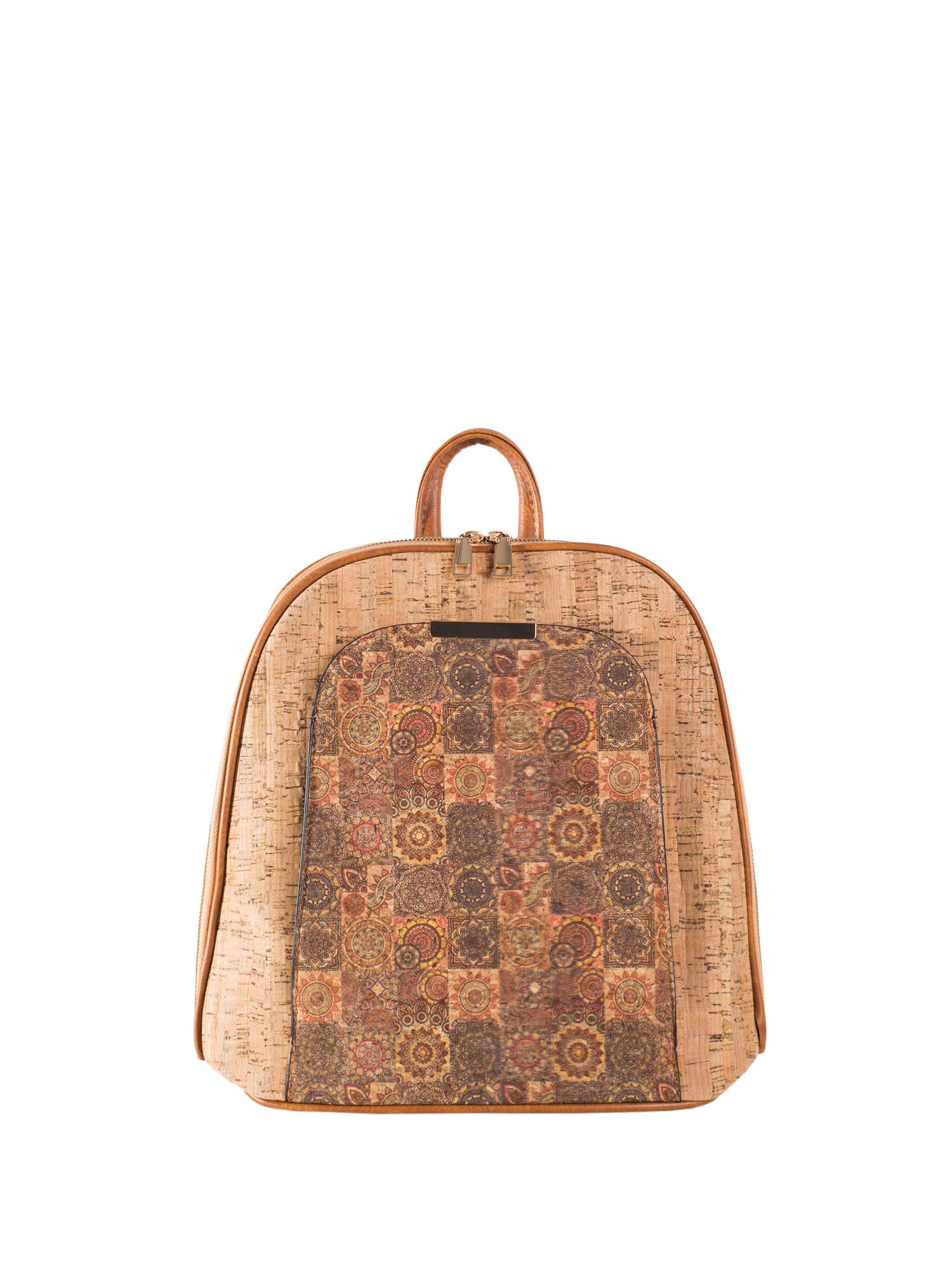 Light brown spacious backpack with patterns
