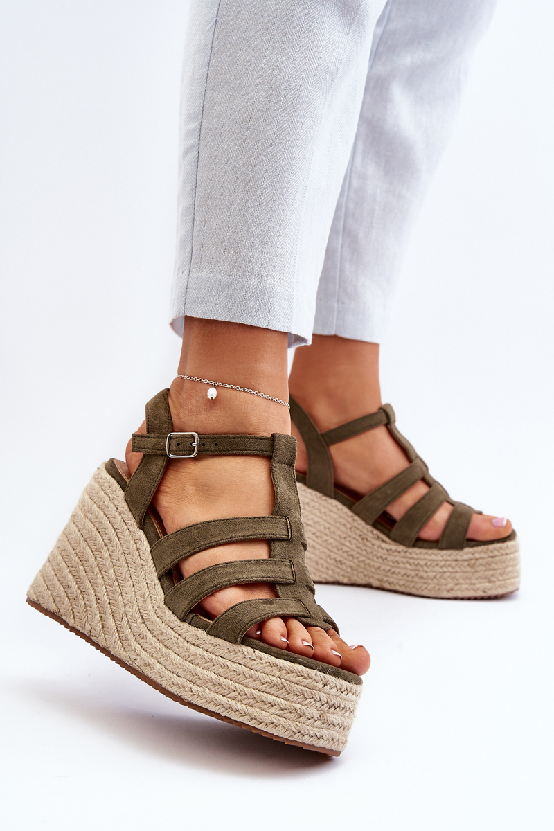 Wedge sandals with braid, green Gnosis