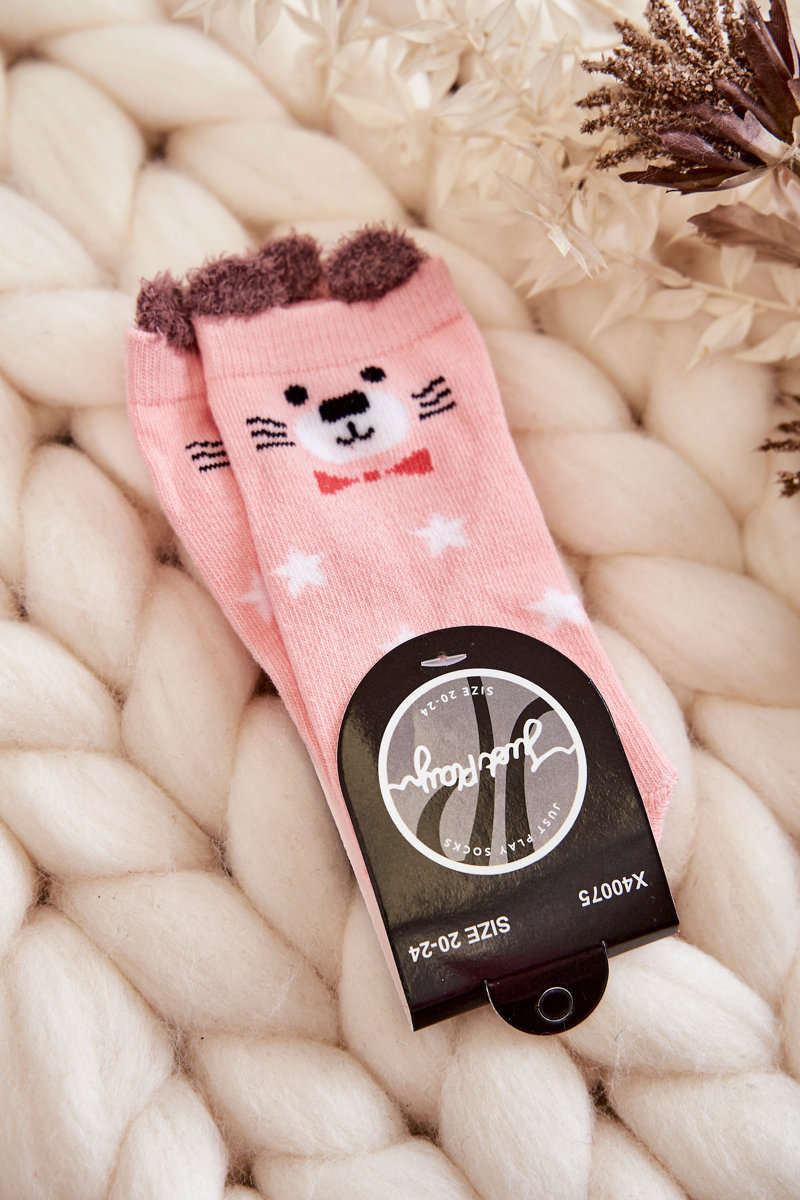 Children's socks with stars with a teddy bear pink