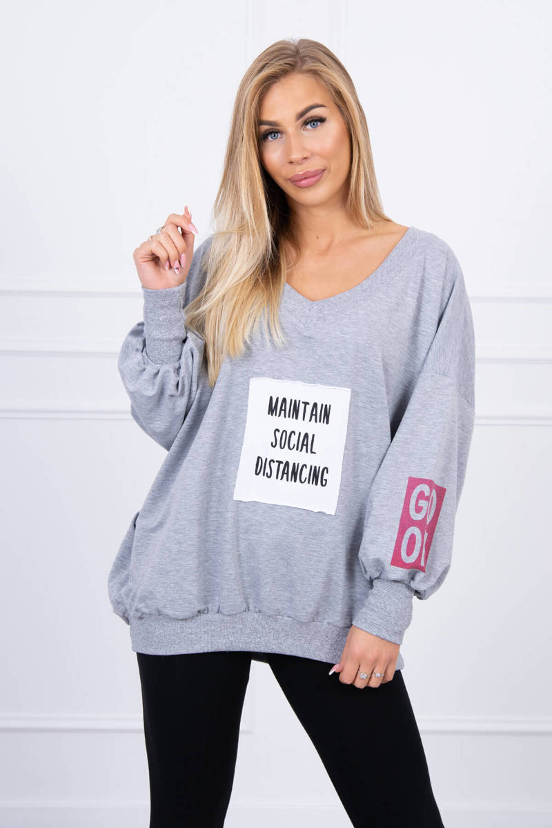 Oversized V-neck Sweatshirt Grey