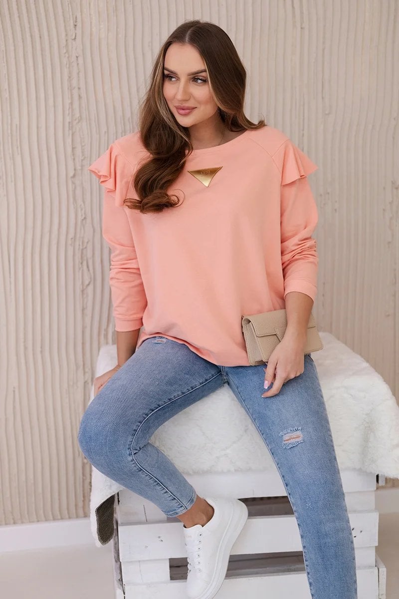 Cotton blouse with ruffles on the shoulders apricot