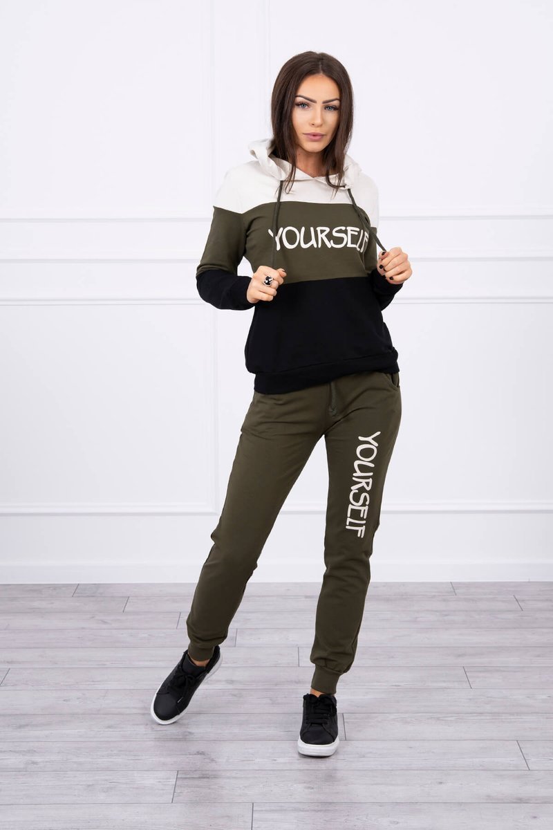 Set with print Yourself light beige + khaki
