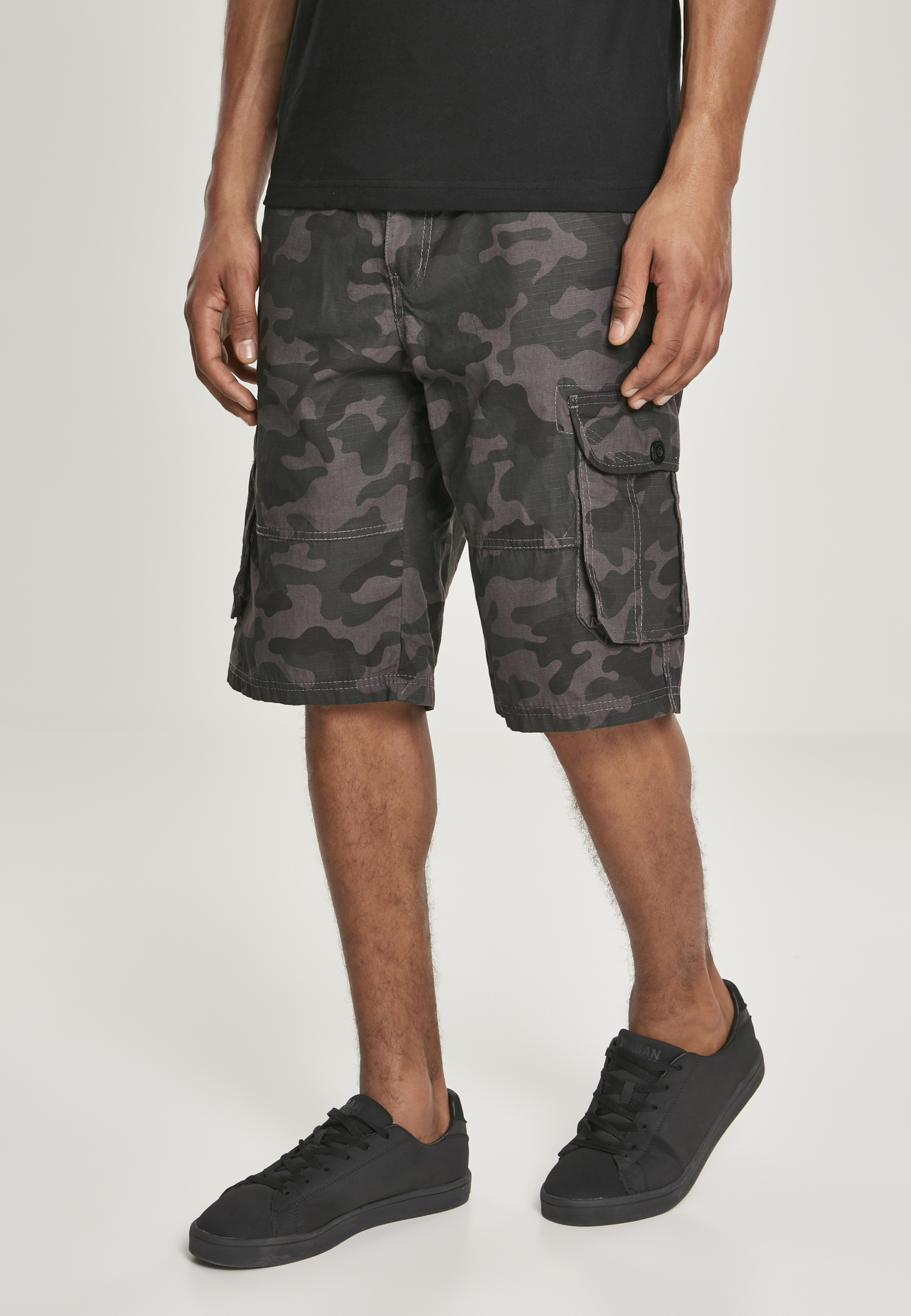 Ripstop Ripstop Strappy Camo Cargo Shorts - Black