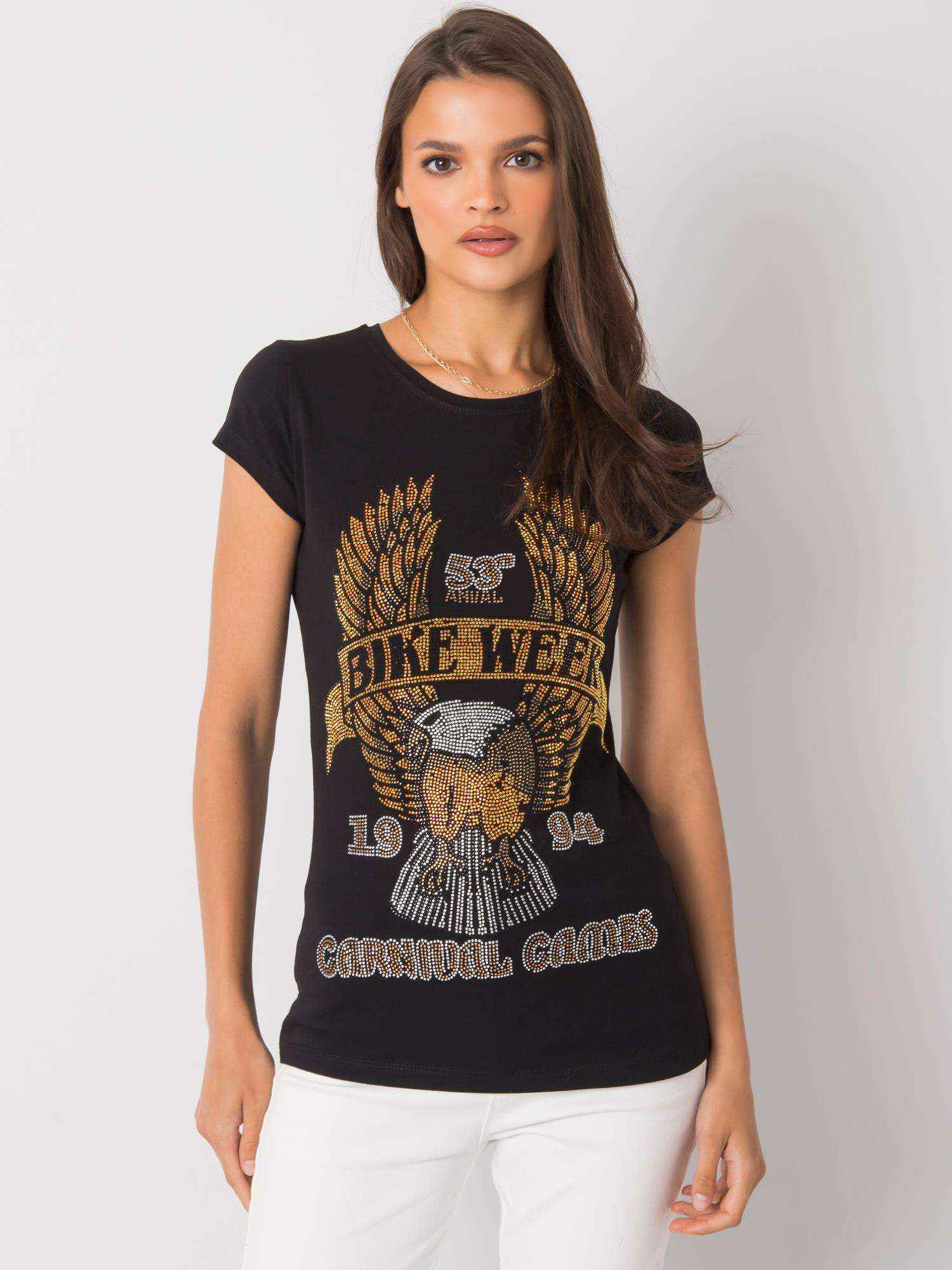 Levně Černé dámské tričko s aplikací