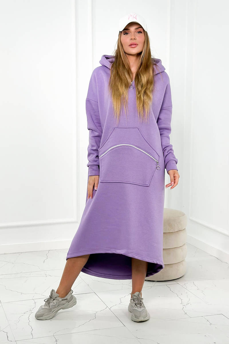 Levně Zateplené šaty s kapucí fialové