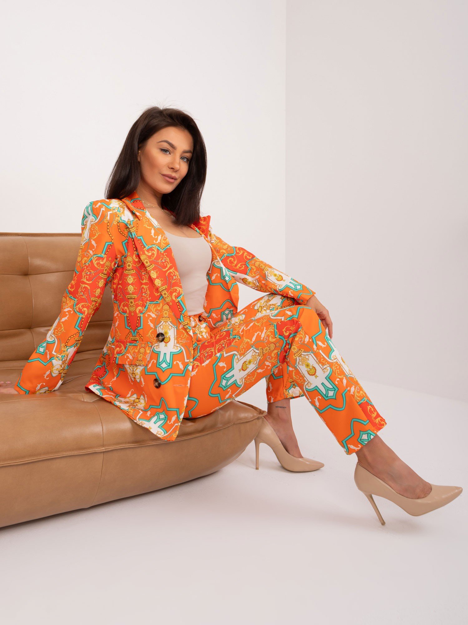 Orange elegant women's set with print