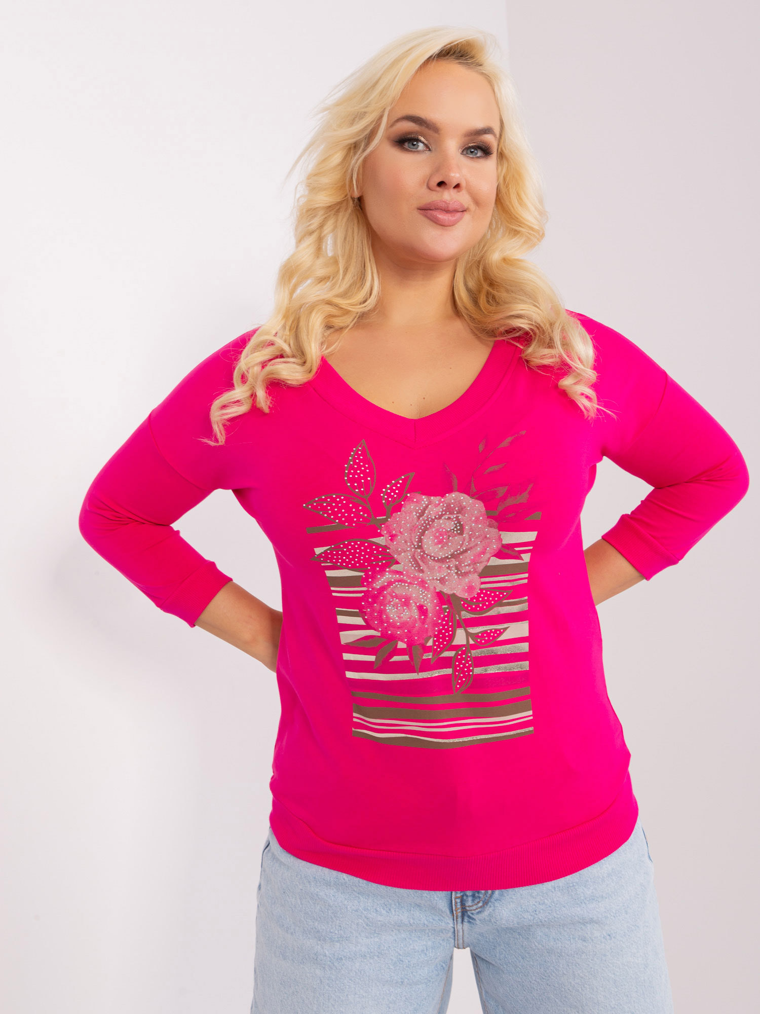 Wholesale Plus Size Fuchsia Blouse With Neckline