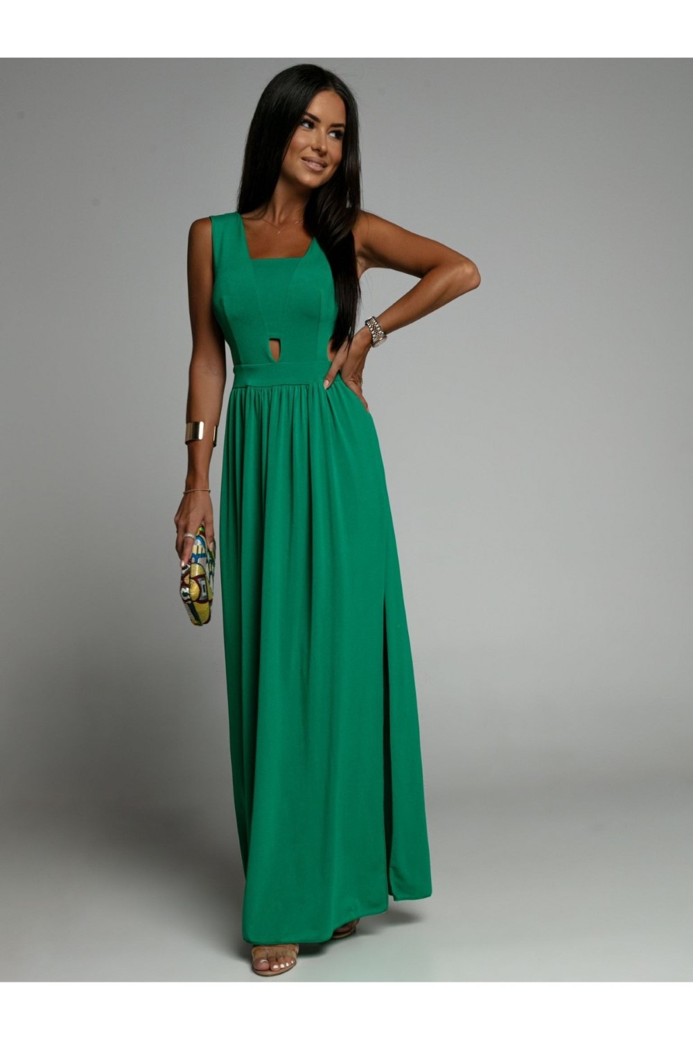 Green maxi dress with cut-outs