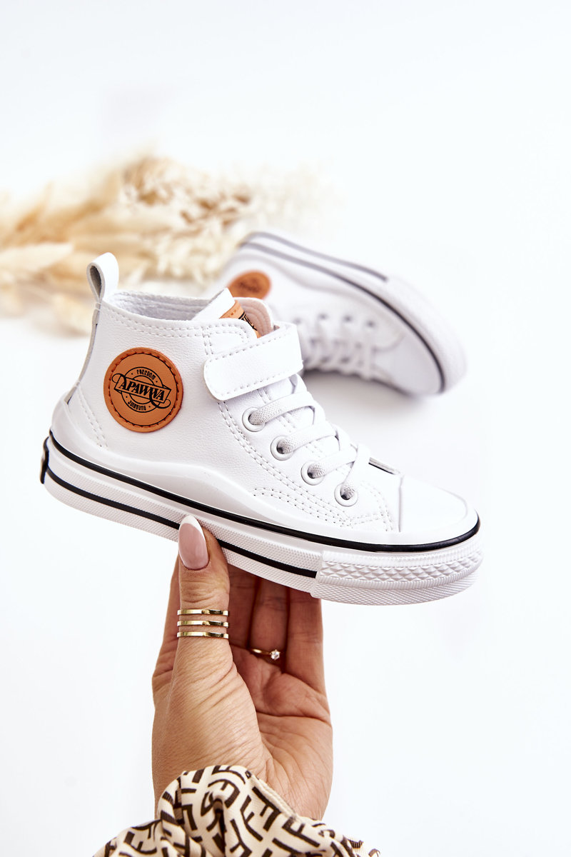 Children's Leather Sneakers With Velcro White Bruni