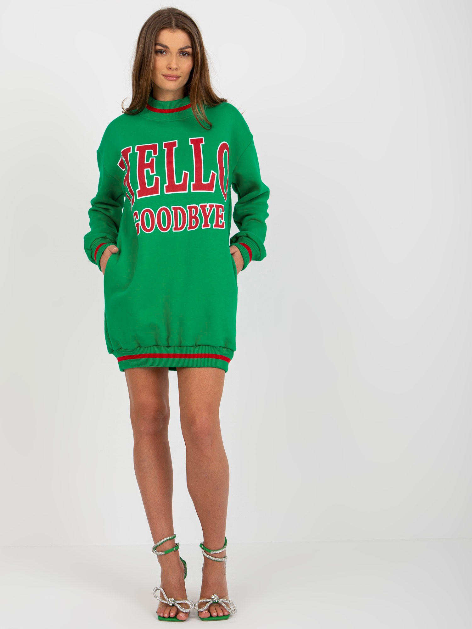 Green Long Oversize Sweatshirt With Inscriptions