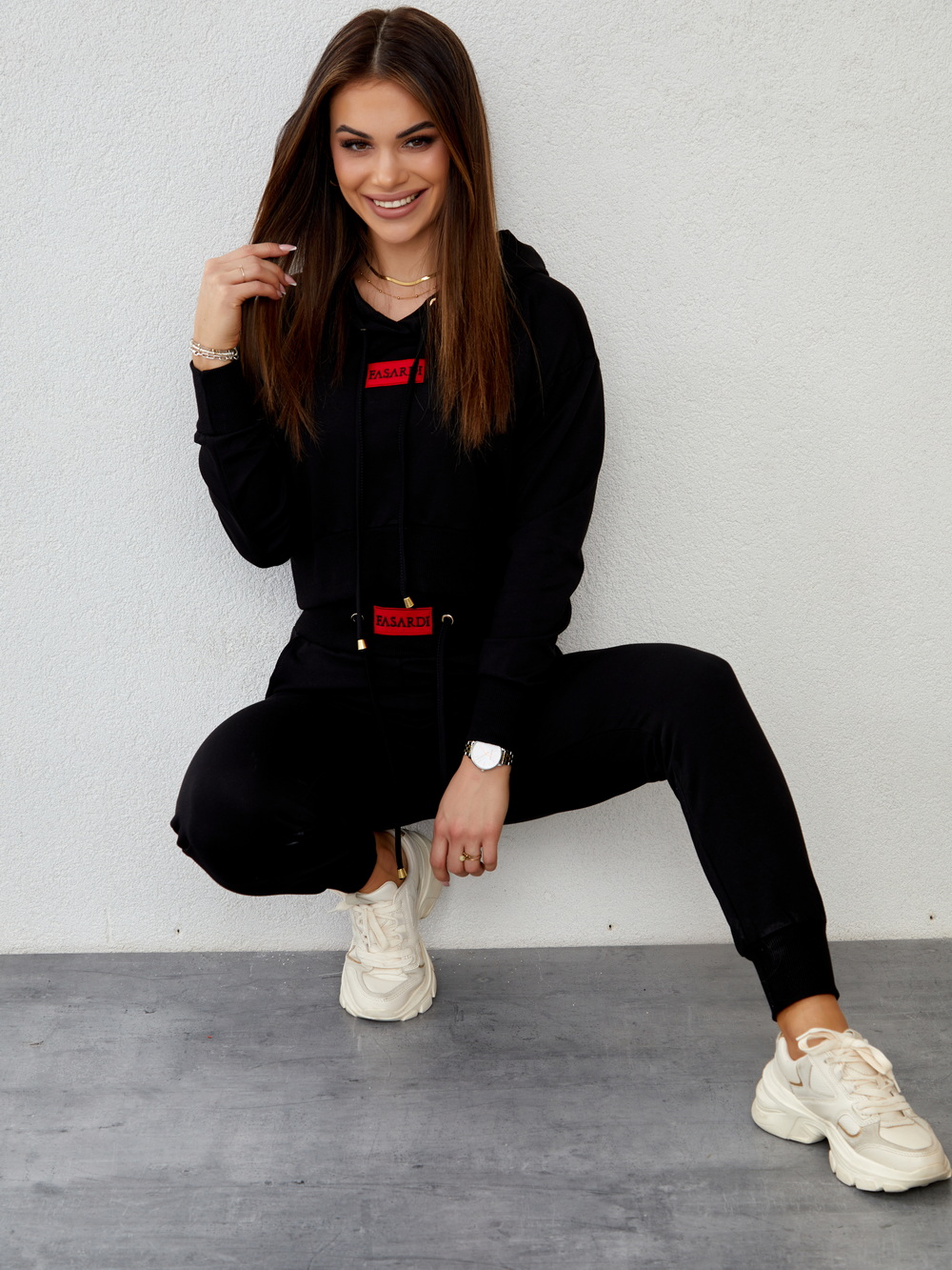 Women's Tracksuit With Asymmetrical Black Sweatshirt