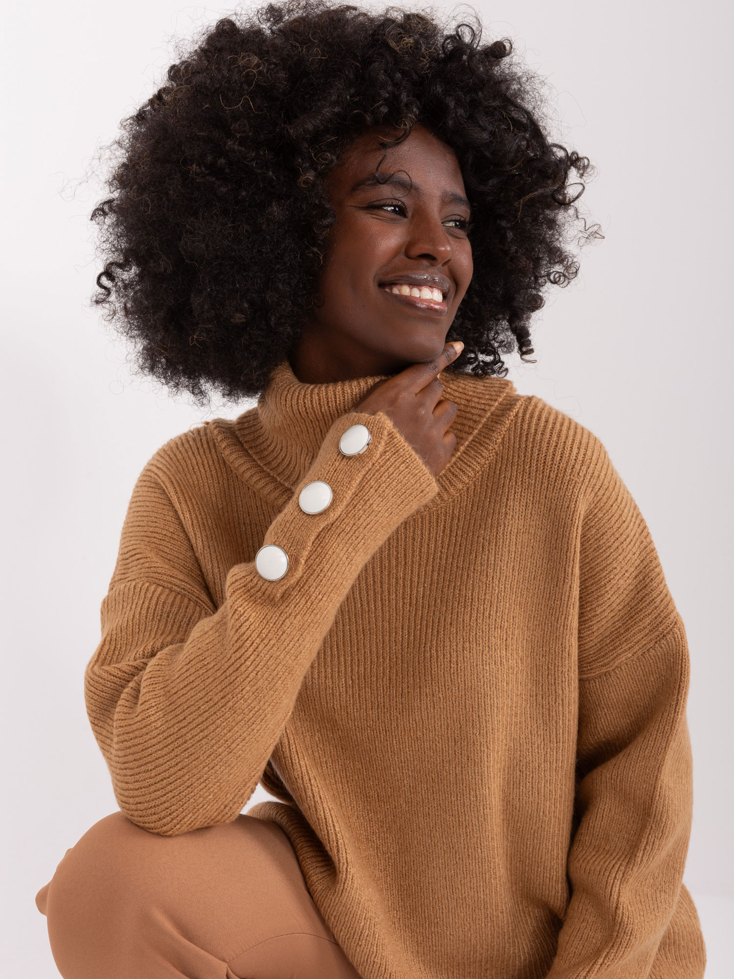 Light brown turtleneck with a loose fit