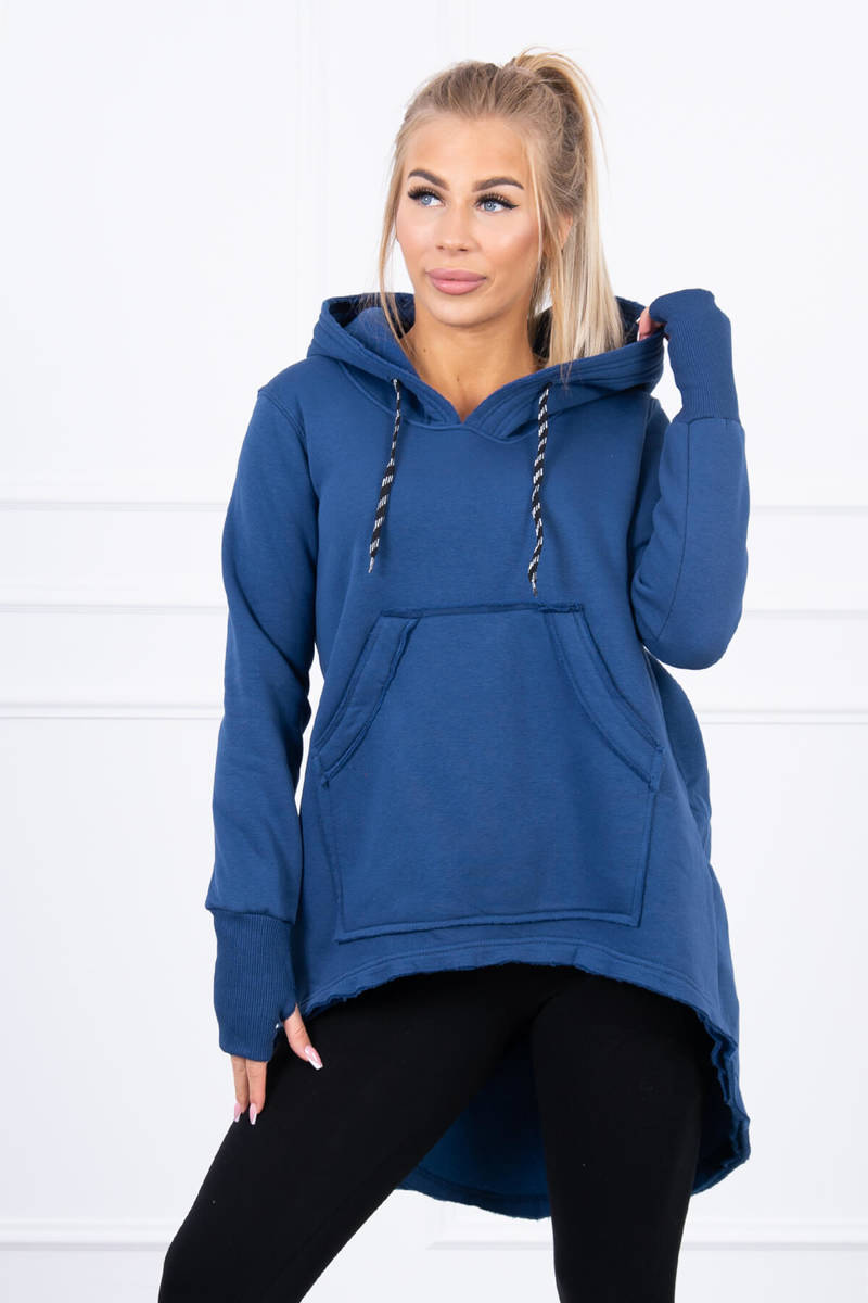 Insulated sweatshirt with longer back and hood