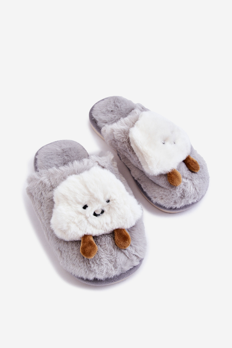 Children's warm slippers with fur Grey Rubee