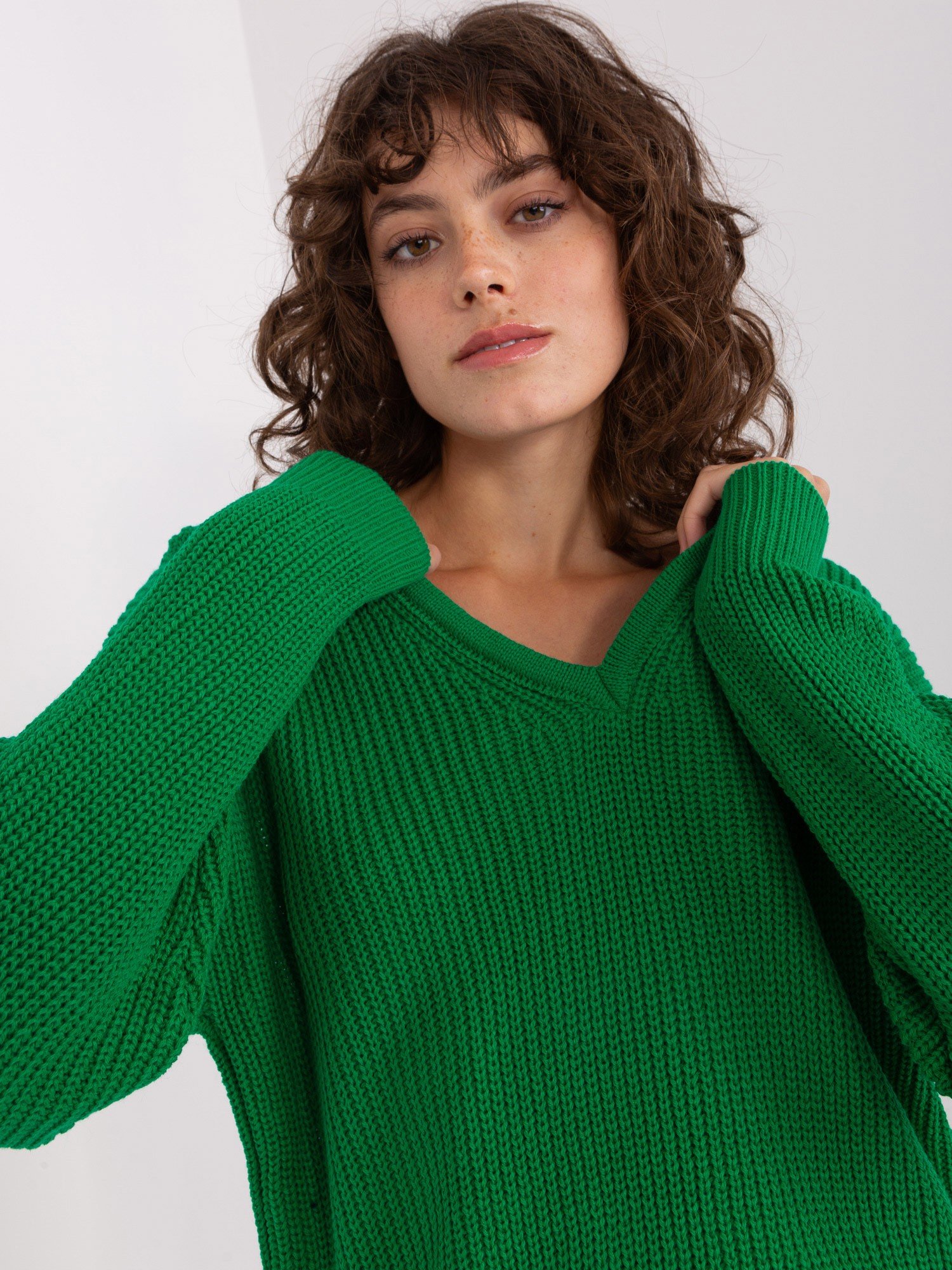 Green Women's Oversize Neckline Sweater