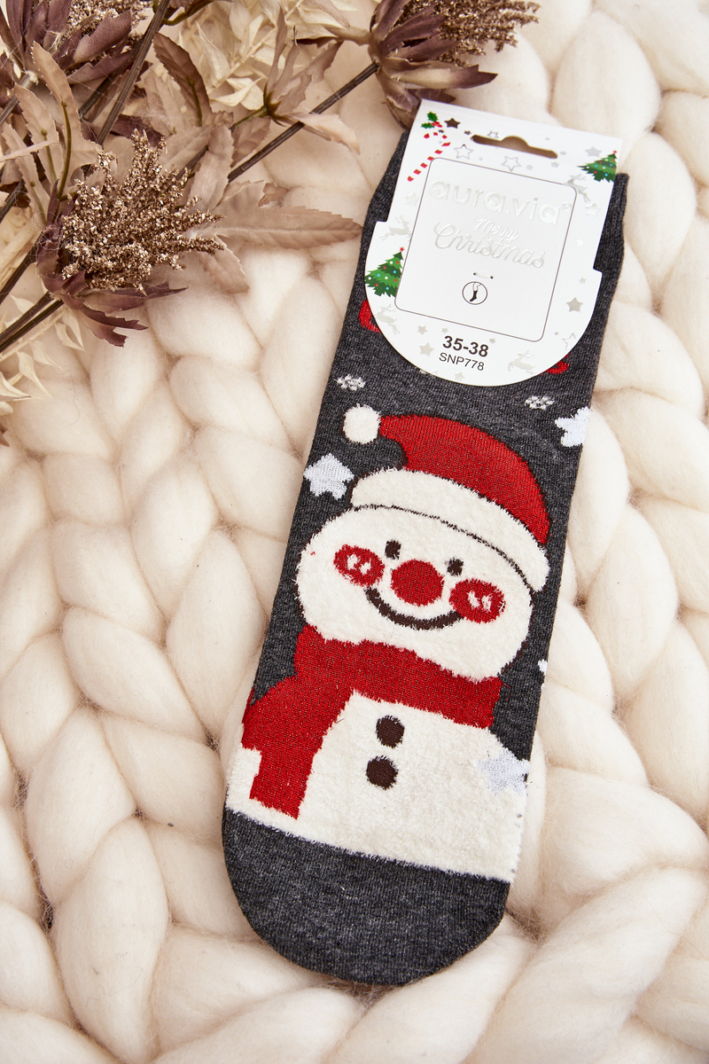 Levně Dámské vánoční ponožky se sněhulákem šedou