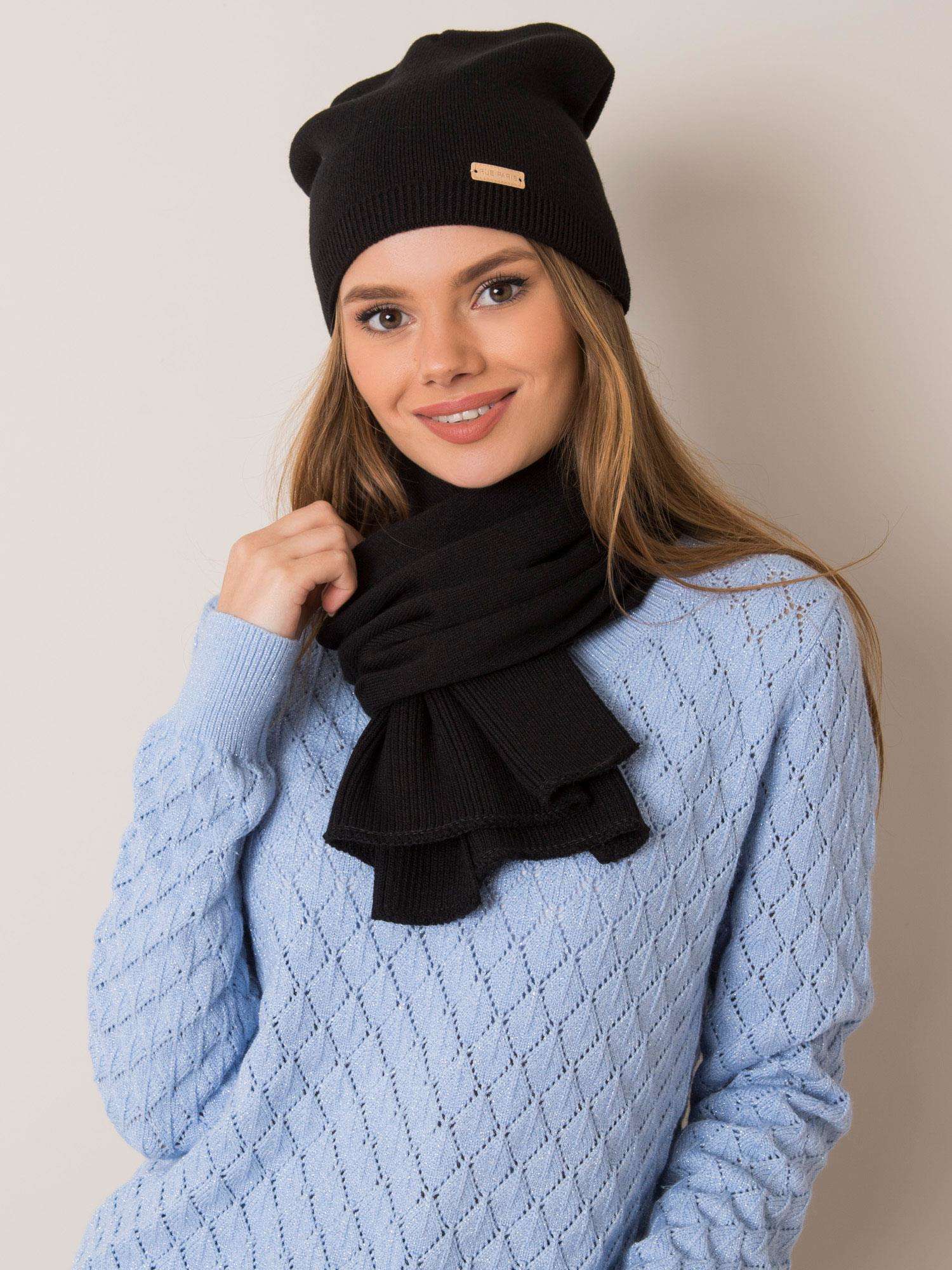 RUE PARIS Black Hat And Scarf Set