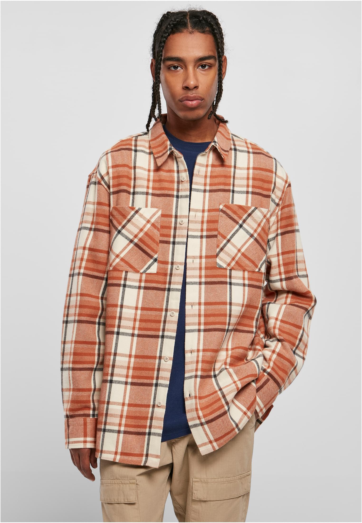 Long Oversized Shirt With Plaid Softseagrass/red Leaves