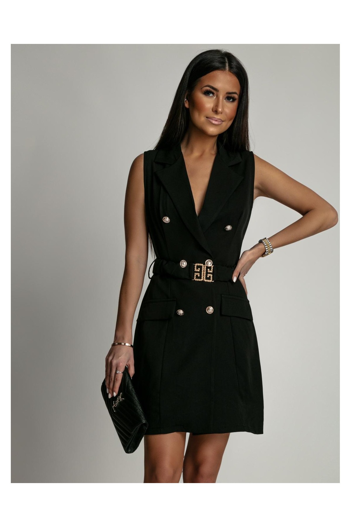Elegant black button-down mini dress