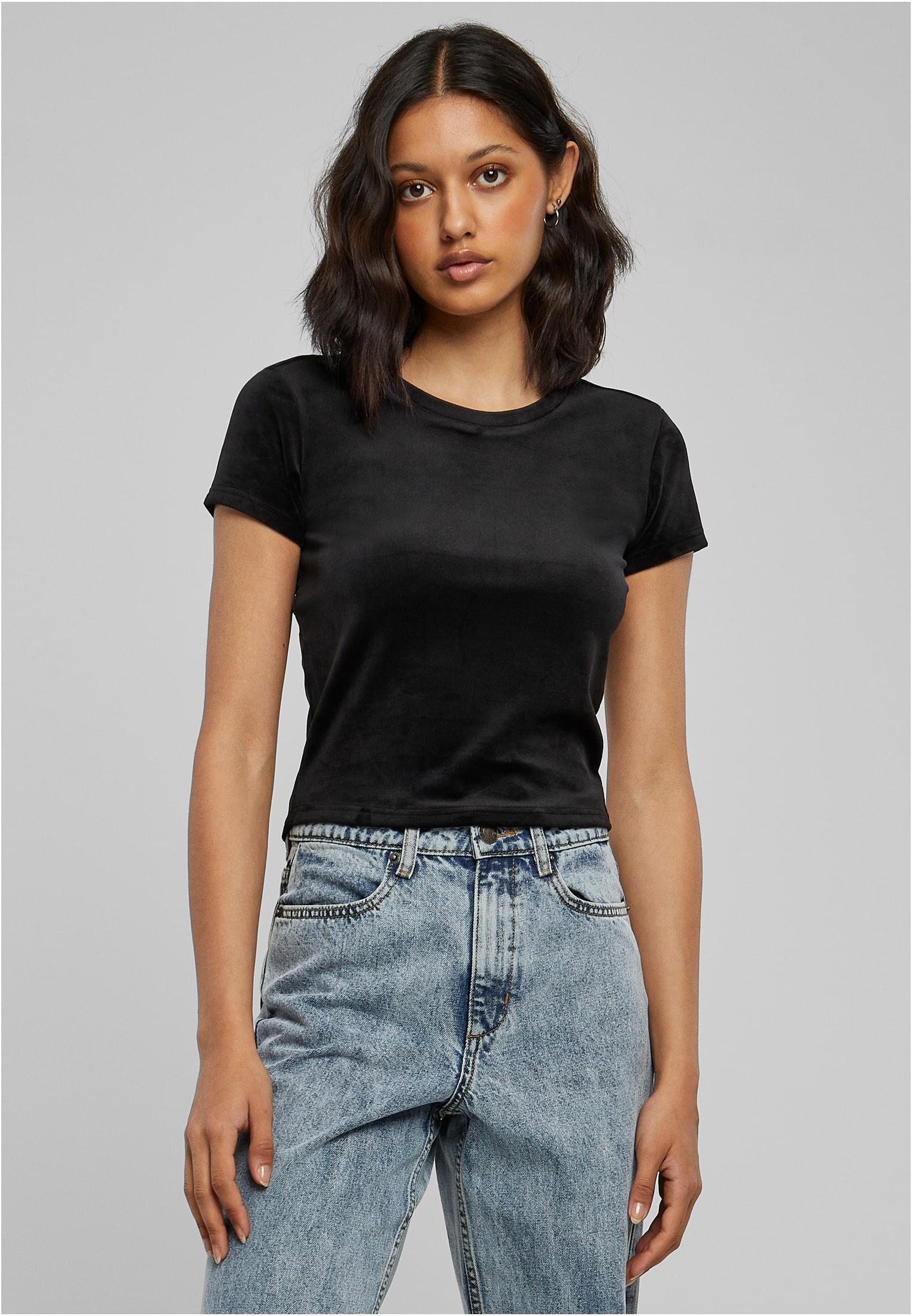 Women's short velvet T-shirt in black color