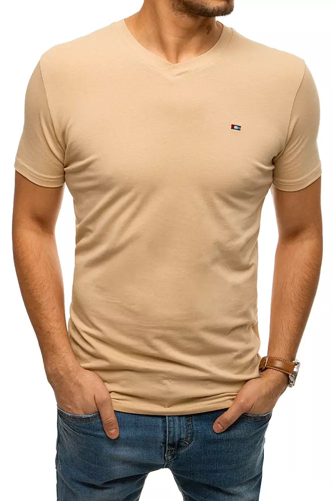 Levně Béžové pánské tričko bez potisku RX4465
