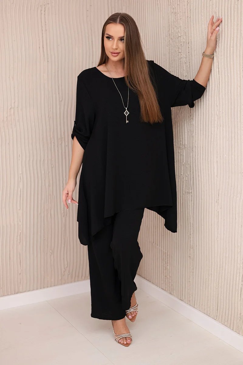 Set of blouse + trousers with pendant black
