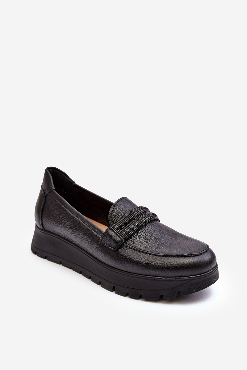 Leather Platform Shoes With Embellishment, Black Lemar Lehira