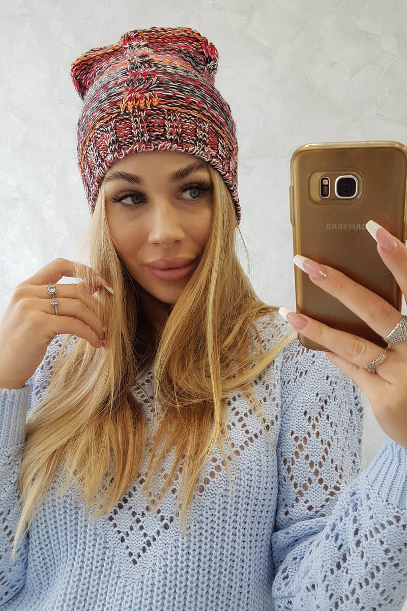 Beanie with fleece Klaudia K255 orange+red