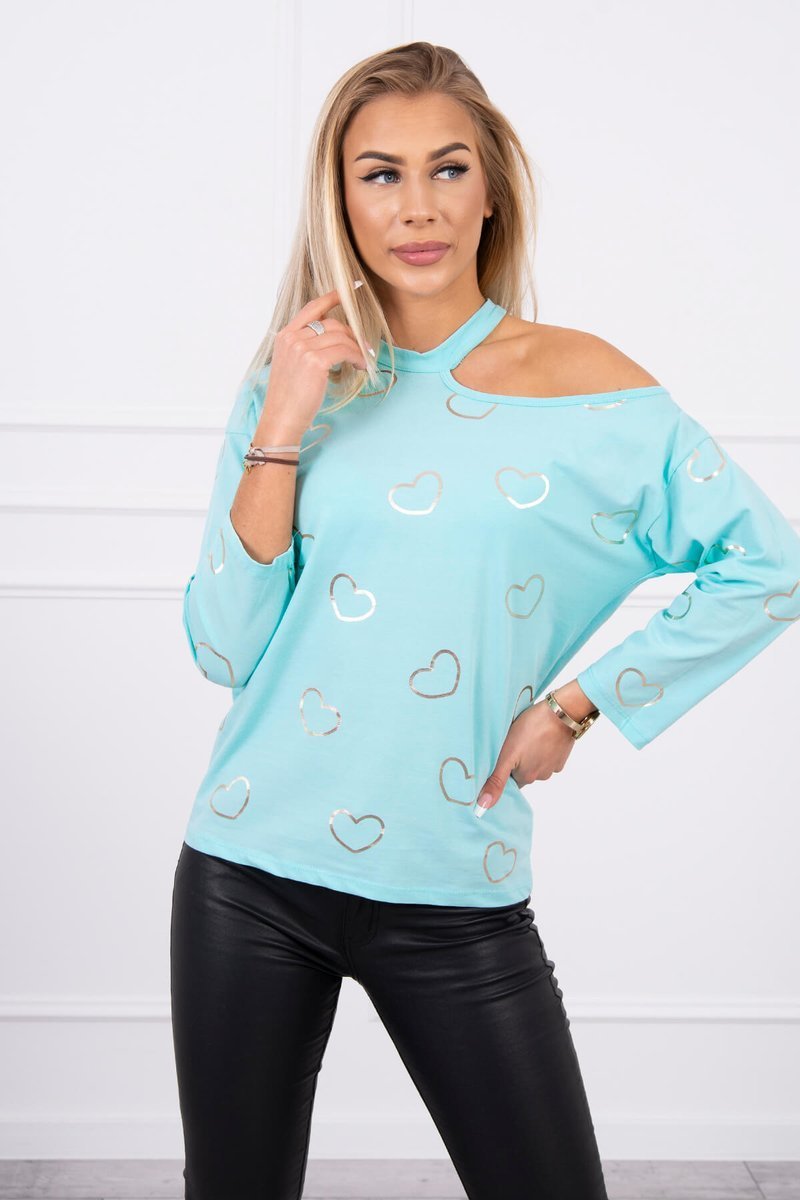 Blouse with mint heart print