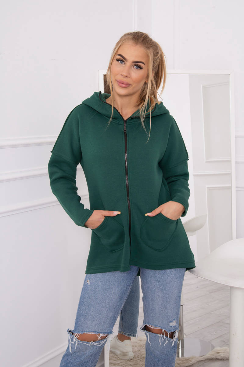 Insulated Sweatshirt With Longer Back And Pockets Dark Green