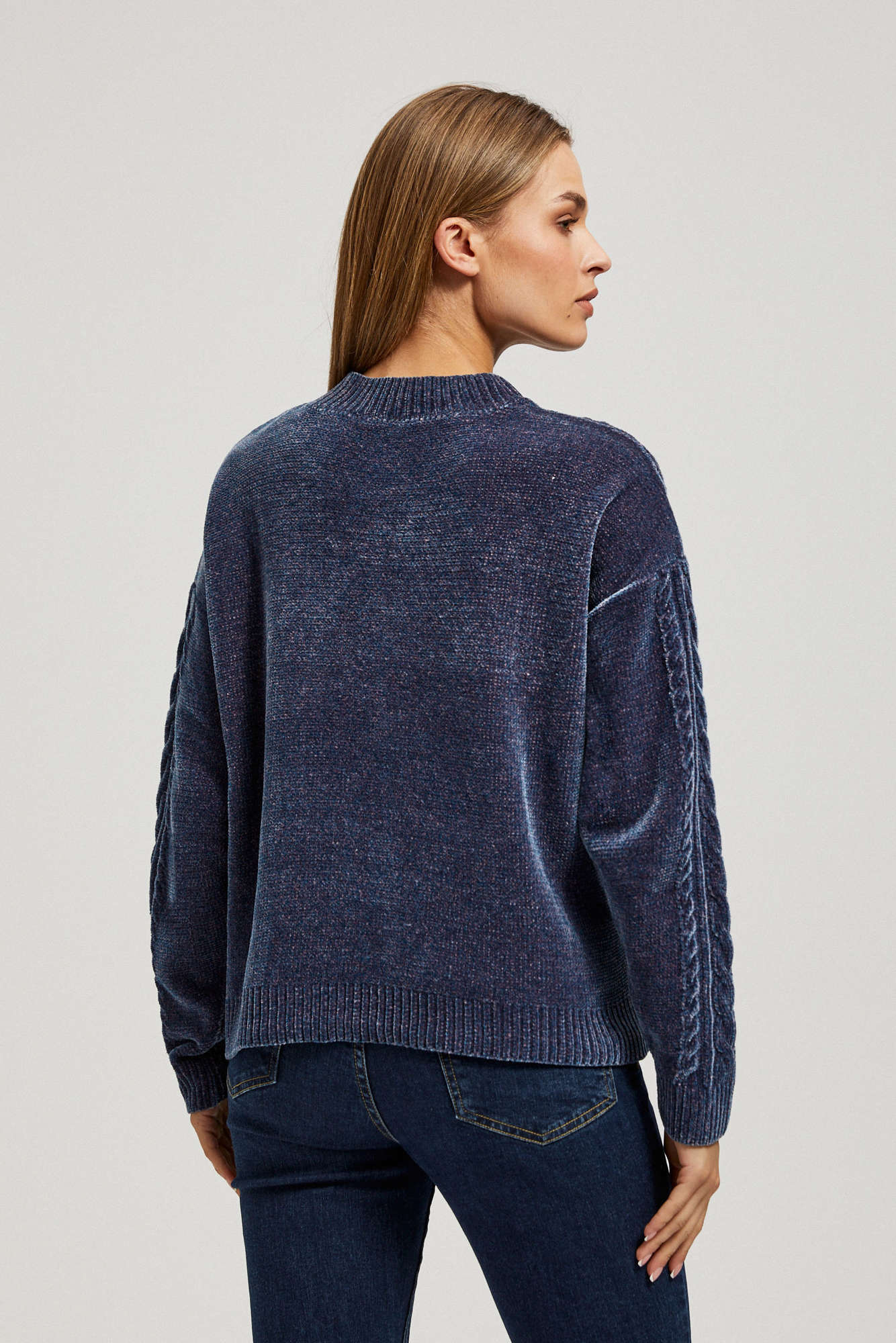 Marisse Navy Blue Sweater With Decorative Weave