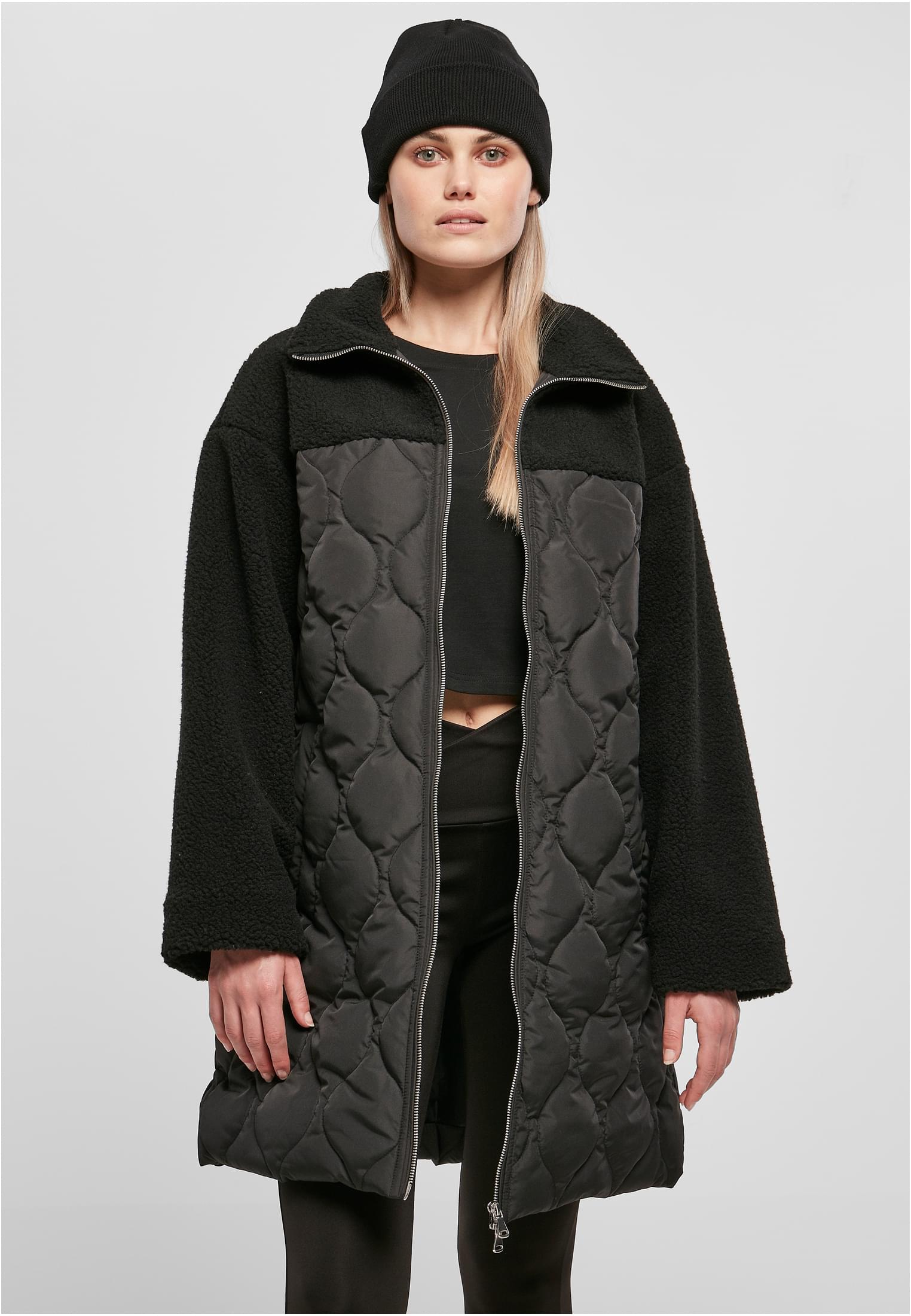 Women's Oversized Sherpa Quilted Coat Black