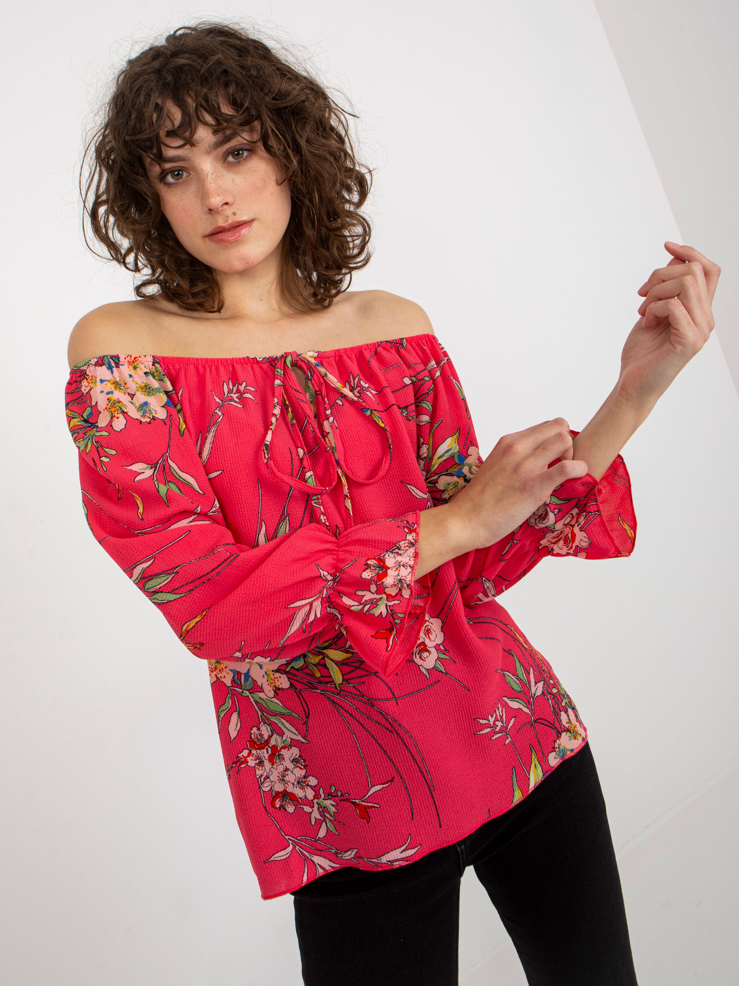 Lady's blouse with flowers - coral