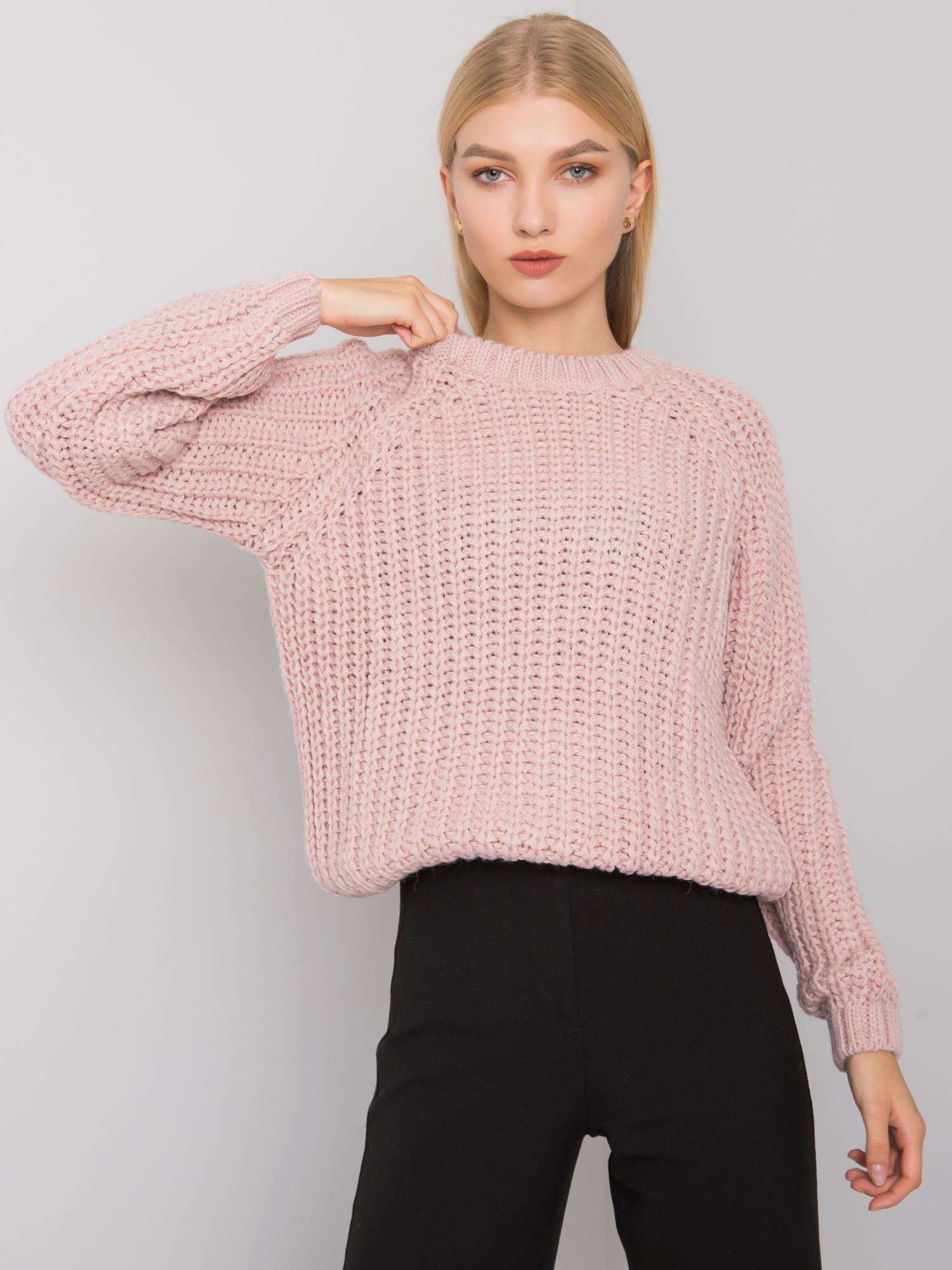 Levně RUE PARIS Světle růžový pletený svetr