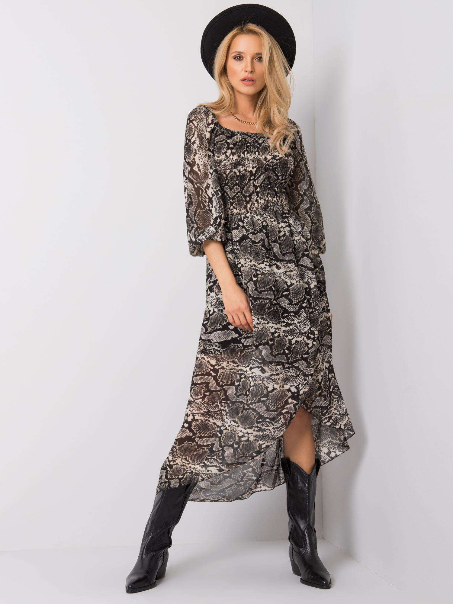 Rochie OCH BELLA Black și bej cu imprimeu de șarpe