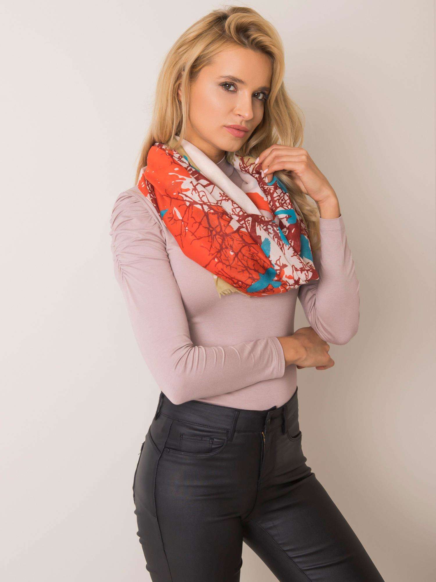 Dark beige and brown scarf with print